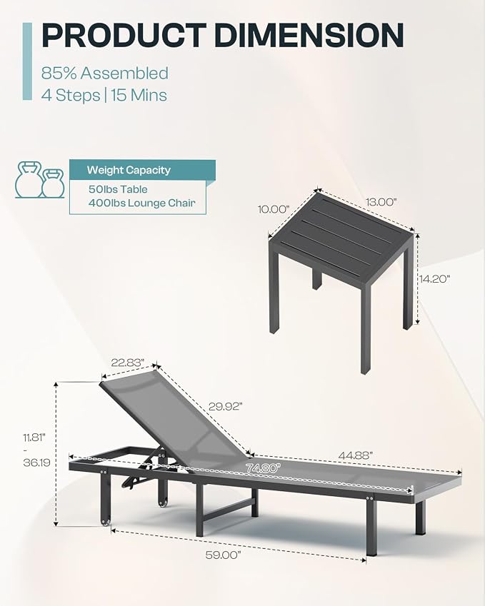 Pool Lounge Chairs Set of 3，Outdoor Lounge Chairs - Image 2