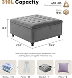 Tbfit Large Square Storage Ottoman Bench, Tufted Upholstered Coffee Table - Image 2