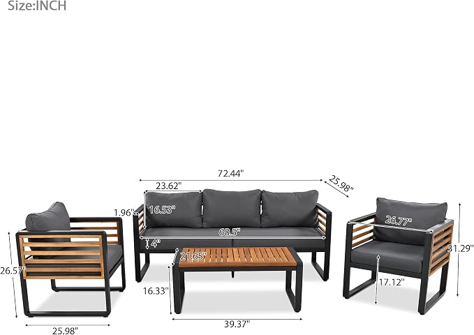 4-Pieces Outdoor Patio Sectional Sofa Set - Image 3