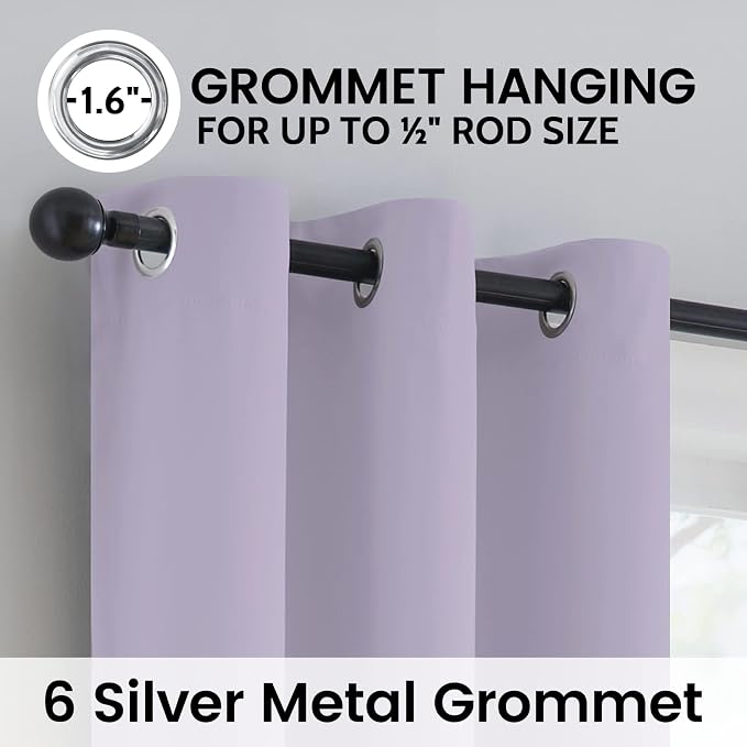 SimpleHome Lilac 100% Blackout Curtains Room Darkening Living Room 54 Inch | - Image 6