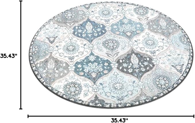 Lahome Moroccan Washable Round Rug, Soft Vintage Small Round Rug 3ft | Non-Slip - Image 2