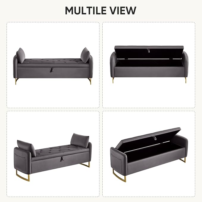 65" End of Bed Storage Bench, Modern Storage Benches - Image 7