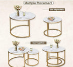 aboxoo Coffee Table Nesting White Set of 2 Side Set Golden Frame Circular Round - Image 7