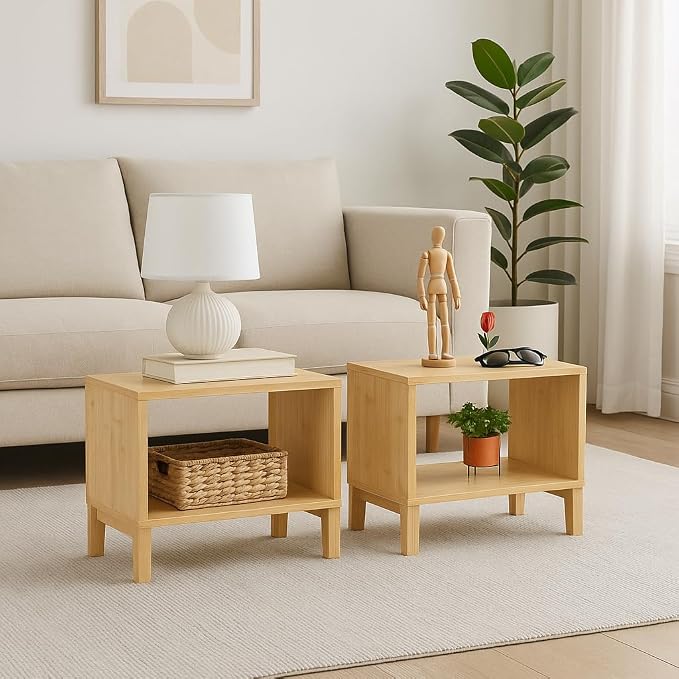 Bamboo Coffee Table Set of 2 – Modern End Tables - Image 6