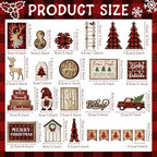 Shellwei 24 Pcs Christmas Tiered Tray Decor, Wood Rustic Buffalo Plaid - Image 3