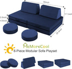 MeMoreCool Kids Couch for Playroom, 8-Piece Modular Toddler Play Couch in Navy - Image 3