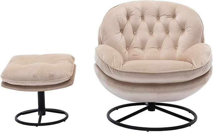 TRIPLE TREE Modern Swivel Accent Chair, Mid-Century Lounge Chair and Ottoman Set - Image 6