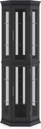BELLEZE Lighted 3-Side Glass Display Curio Cabinet w/Tempered Glass Doors & - Image 6