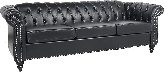 LEVNARY Chesterfield Sofa, Classic Tufted Upholstered Leather Couch, Modern 3 - Image 6