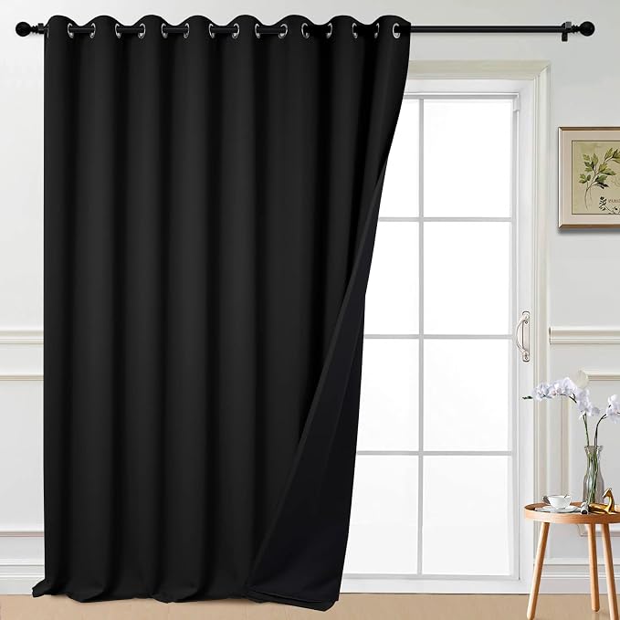 Yakamok Black 100% Blackout Patio Door Curtain Panels W100 x L108, 1 Panel | by Yakamok