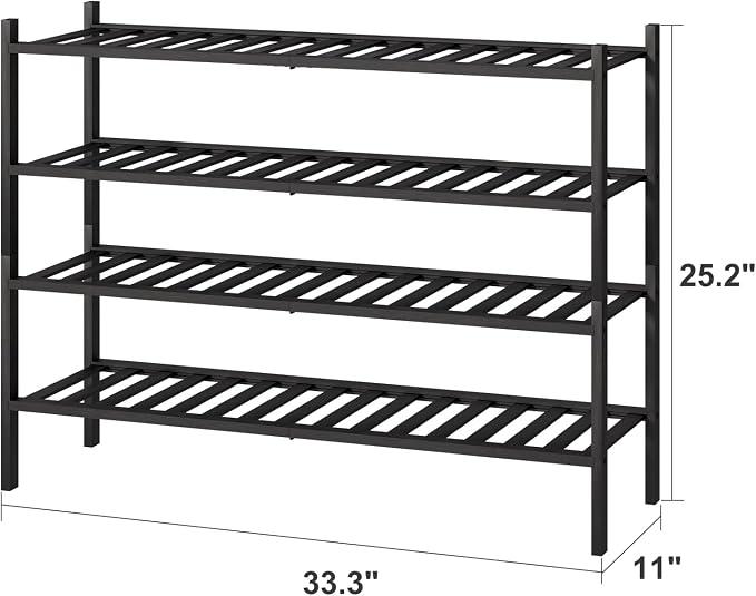 viewcare Black 4-Tier Long Shoe Rack, Bamboo Wood - Image 3