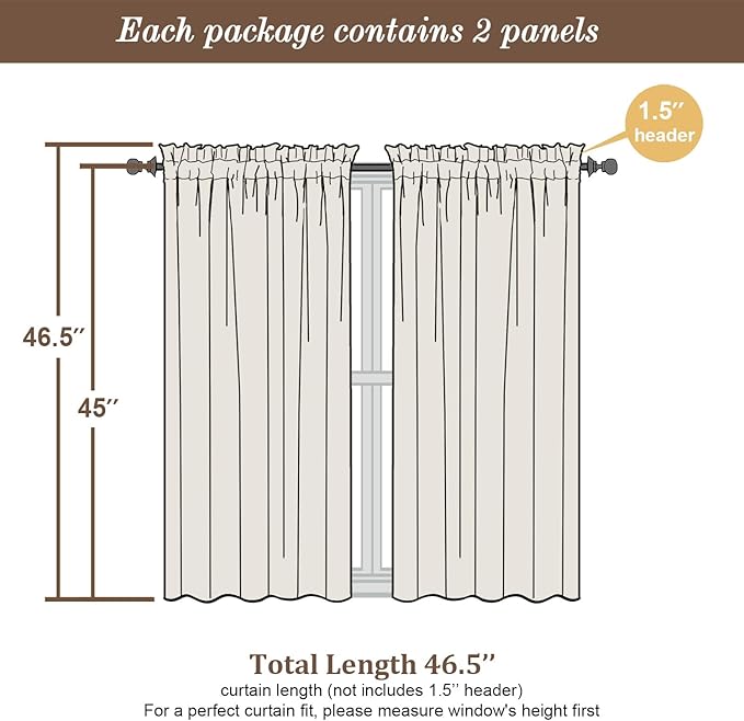 Chyhomenyc Cream Sheer Curtains 45 Inch Long 2 Panels, Short Voile Sheer Drapes - Image 2