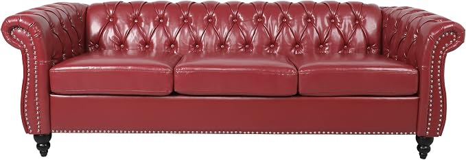 LEVNARY Chesterfield Sofa, Classic Tufted Upholstered Leather Couch, Modern 3 - Image 8