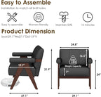 STHOUYN Black Leather Accent Chairs Set of 2, Mid Century Modern Accent Chair - Image 2