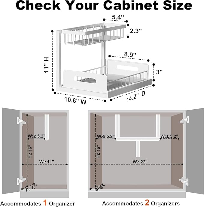 REALINN Under Sink Organizer, Pull Out Cabinet Organizer, 2 Tier Metal Slide - Image 2