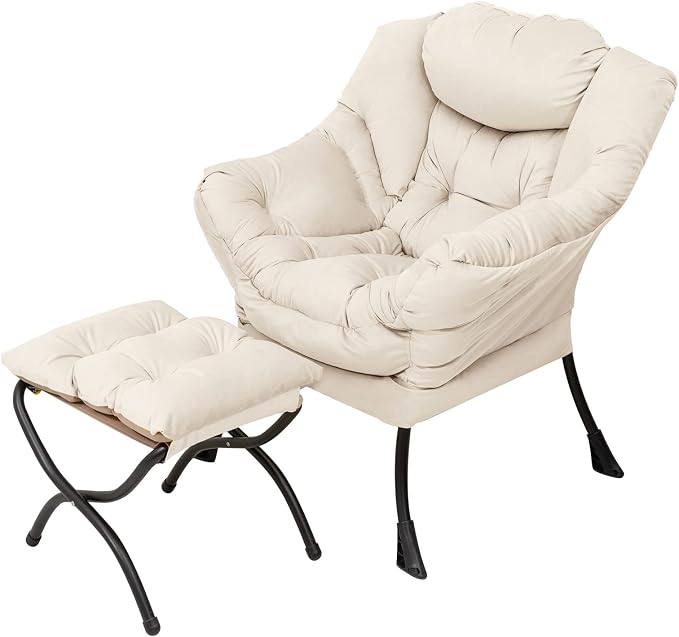 Welnow Lazy Chair with Ottoman, Modern Accent Chair with Armrests and a Side by LifeGetsBetterWithWelnow