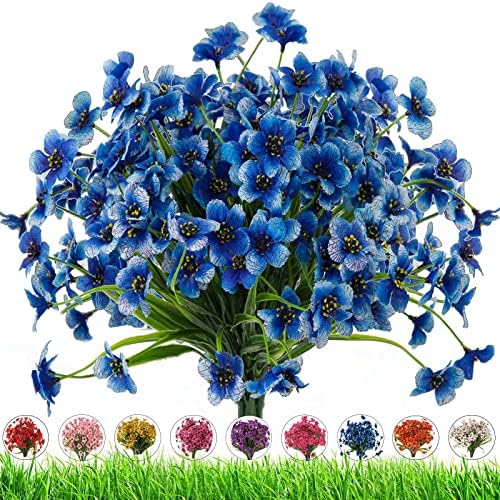 Artificial Outdoor Flowers,8 Bundles Fake Flowers UV Resistant Faux Outdoor Plastic Flower Plants for Outside Indoor Décor(Blue) by DRTDERUITAI