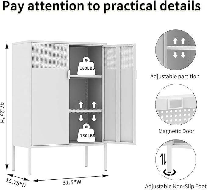 White Metal Storage Cabinet - Image 2
