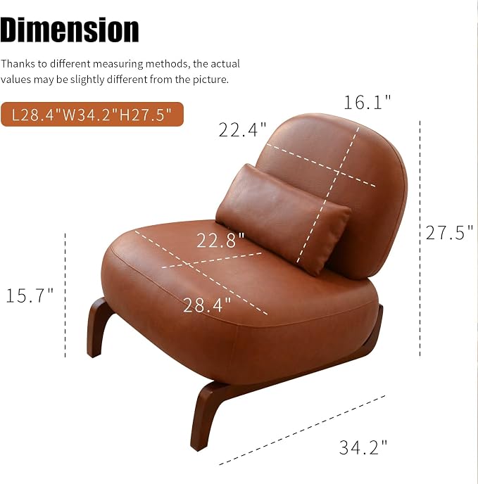 KEIKI Accent Chair with Solid Wood Legs, Faux Leather Single Seat Sofa - Image 2