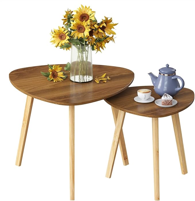 BAMEOS Bamboo Nesting Triangle End Table - Image 8