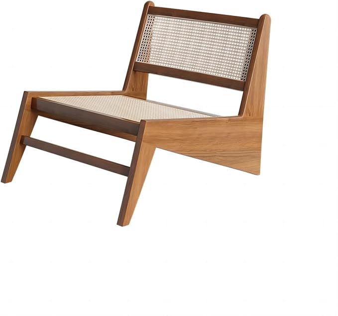homary Mid Century Modern Chair Japandi Walnut Rattan and Wood Lounge Chairs - Image 9