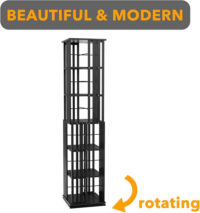 SpaceAid 6 Tier Rotating Bookshelf Tower, Bamboo Spinning Book Shelf, Revolving - Image 7