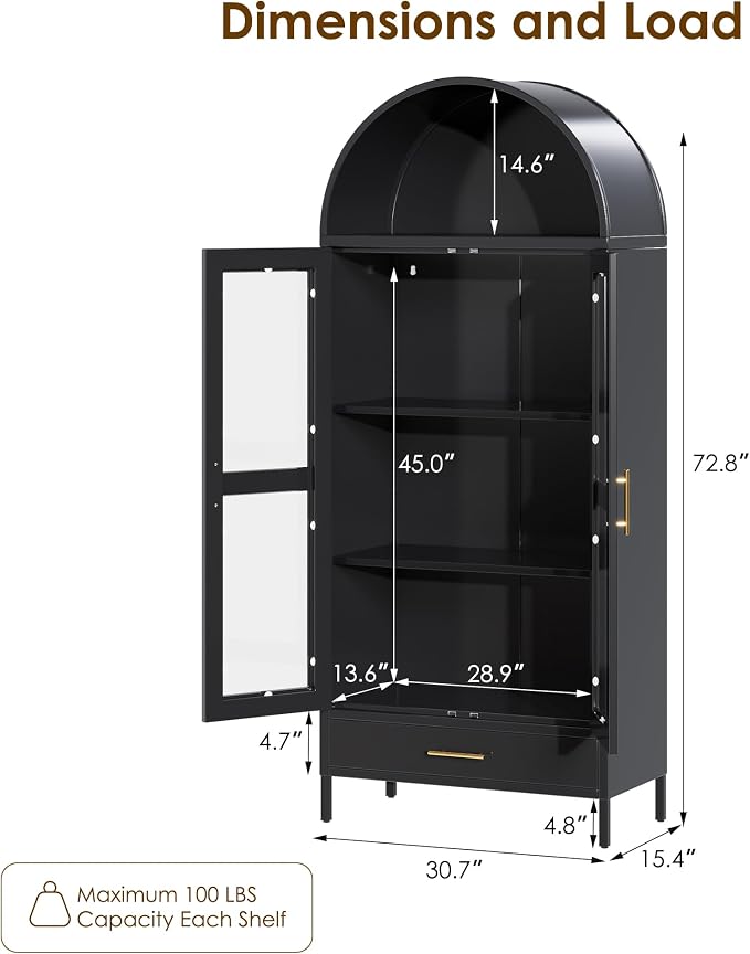 VEXPOR 73" Tall Arched Display Cabinet - Image 2