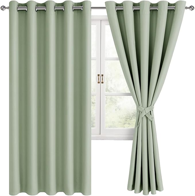 Grommet Blackout Curtains for Bedroom, 60 x 72 Inches Seafoam Green | Thermal by Hiasan