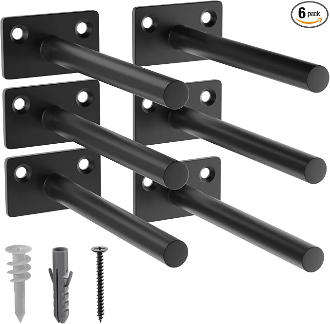 LEOPO Black 6-Pack 5 inch Floating Shelf Brackets, Hidden Shelf Bracket by FinestHomeDecor