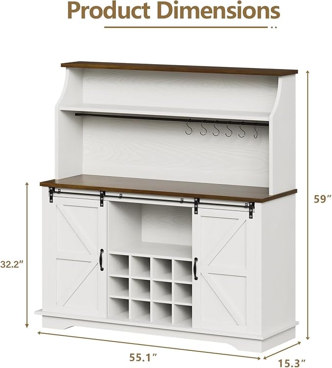 55 Inch Farmhouse Coffee Bar Cabinet - Image 2
