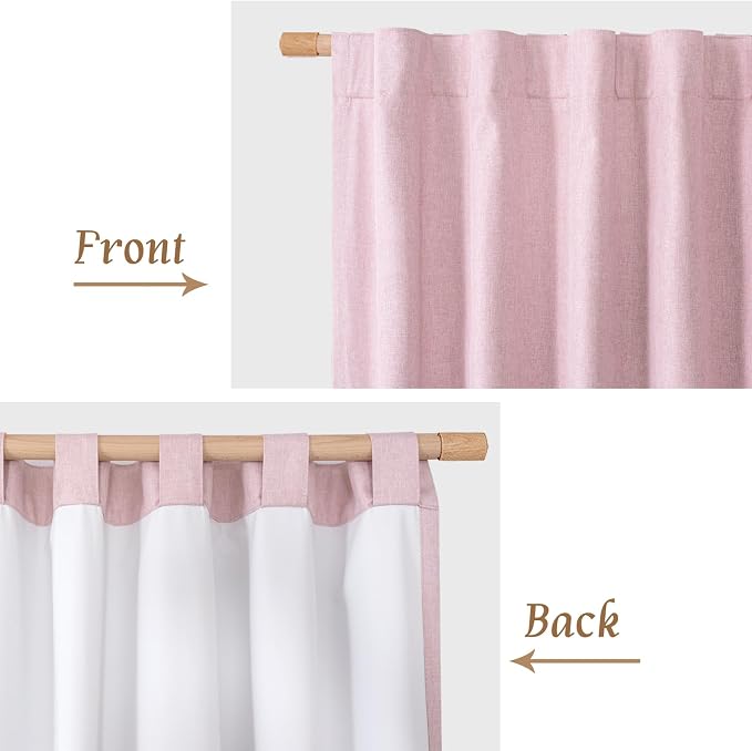 63 Inch Long 100% Blackout Linen Curtains 2 Panels - Image 8