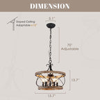 15.7" Farmhouse Chandelier, 5-Light Rustic Drum Chandelier Light Fixture Over - Image 7