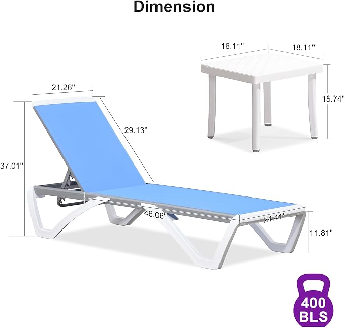 PURPLE LEAF Patio Chaise Lounge Chair Set Outside Aluminum Plastic Stackable - Image 2