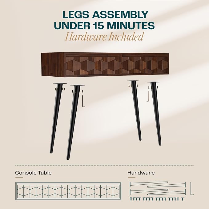 Bme Console Modern Mid-Century 2 Drawers, Unique Geometric Design Sofa Table - Image 7