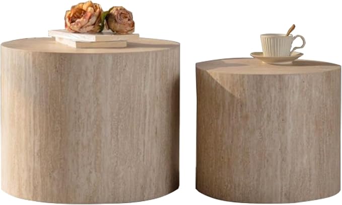 Round Wooden Nesting Coffee Table Set of 2, Circle Modern Accent End Side Table - Image 9