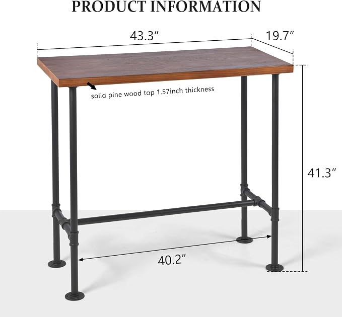 Rustic Dinner Table for Kitchen Dining Room 41.3inch Height Industrial - Image 3