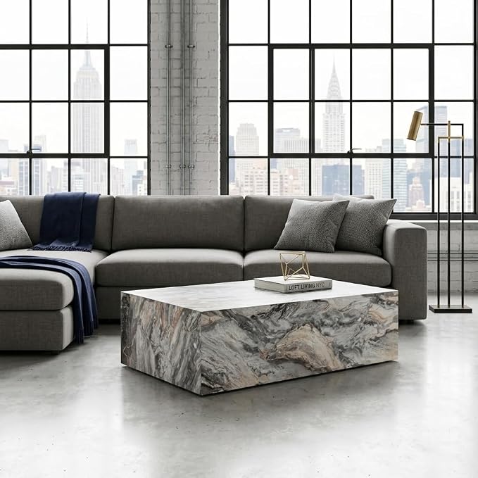 Coffee Table, Modern Faux Marble Living Room Table in Grey - Image 8