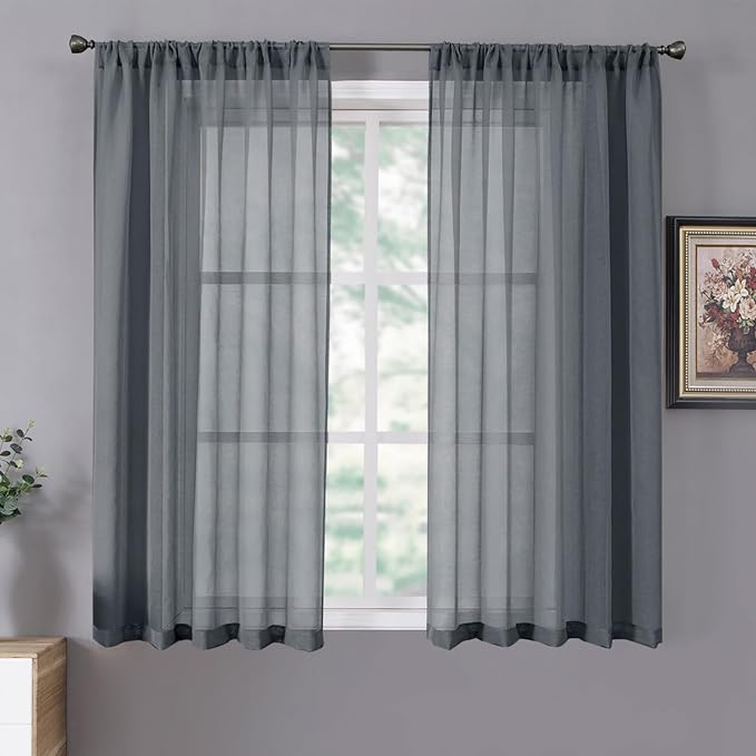 Tollpiz Short Sheer Curtain Linen Textured Living Room Curtains Sheer Light by Tollpiz