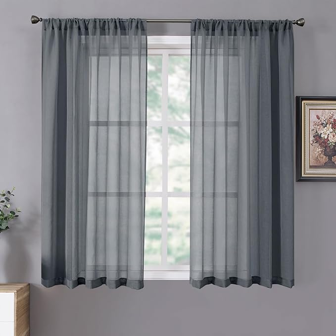 Tollpiz Short Sheer Curtain Linen Textured Bedroom Curtains Sheer Light by Tollpiz