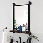 Industrial Pipe Mirror Wood Shelves, Bedroom Mirror - Image 3