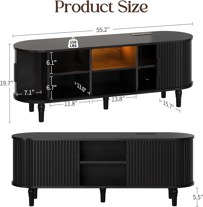 TV Console with Power Outlet-55" Entertainment Center with Sliding Tambour Door - Image 2