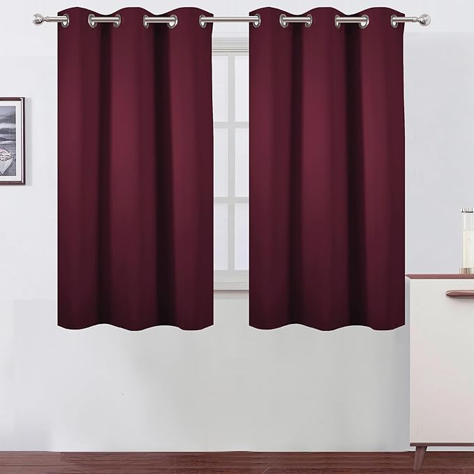 Burgundy Red Blackout Curtains 34 x 54 Inch Length/Set of 2 Curtain by Lemomo