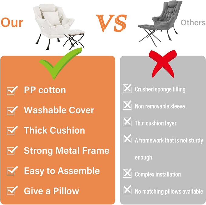 Lazy Chair with Ottoman, Large Accent Chair with Ottoman and a Throw Pillow - Image 8