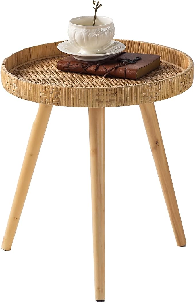 Round Side Table, Boho Circle End Table Coffee Table by HuiDao