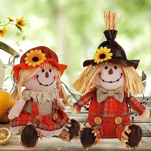 Juegoal 2 Pack Fall Tabletop Decorations Scarecrows, Thanksgiving Harvest Handmade Scarecrow, Autumn Shelf Sitters Figurine Gifts, Home Table Centerpieces Housewarming Present Holiday Decor, Shape A - Image 5