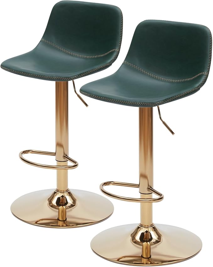 Adjustable Bar Stools Set of 2, Mid Century Modern Swivel Bar Stools, - Image 7