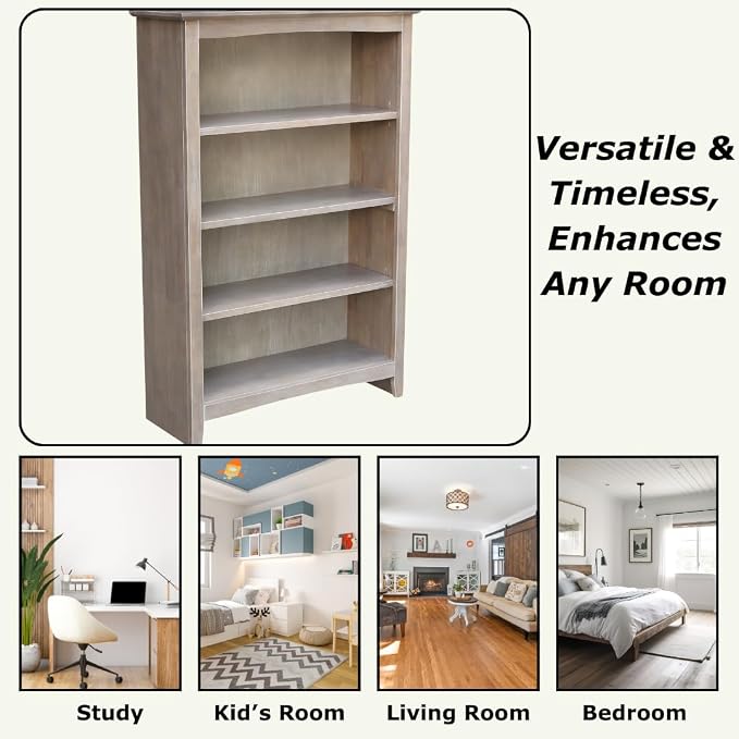 Shaker Solid Wood Bookcase, Washed Gray Taupe - Image 6