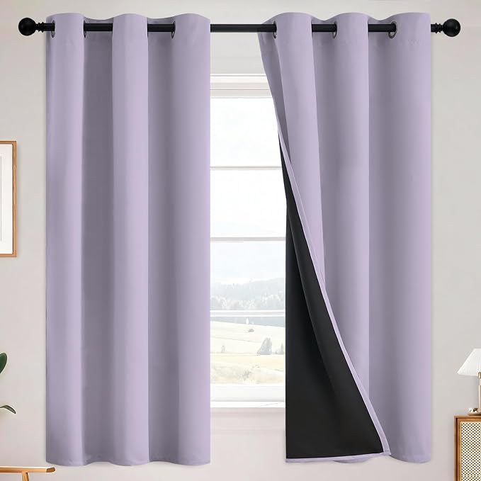 SimpleHome Lilac 100% Blackout Curtains Room Darkening Living Room 63 Inch | by SimpleHome