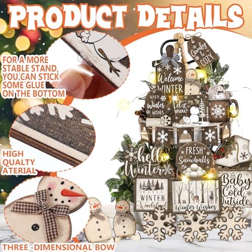 Shellwei 23 Pcs Winter Tiered Tray Decor, Hello Winter Snowman Signs - Image 5
