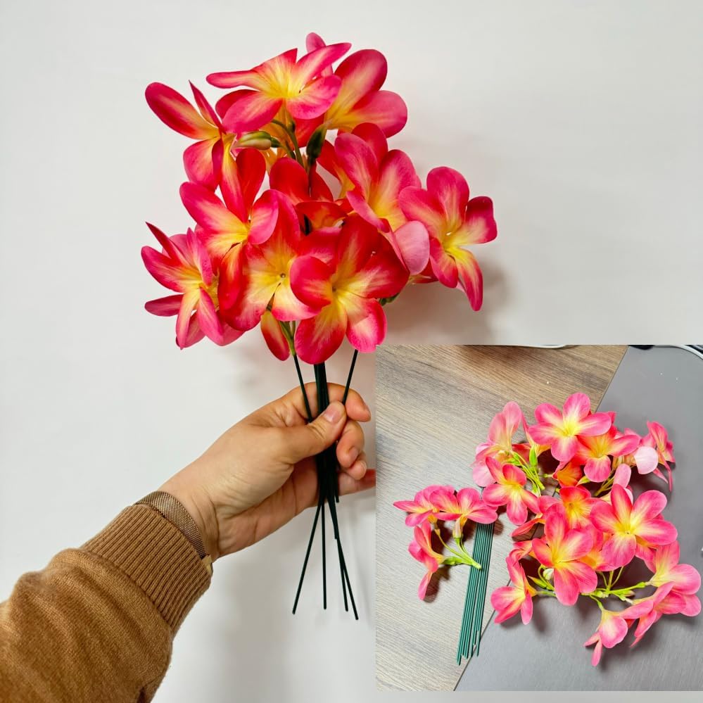 10pcs Pink Artificial Flowers Fake Plumeria with Stems,Silk Flower - Image 3